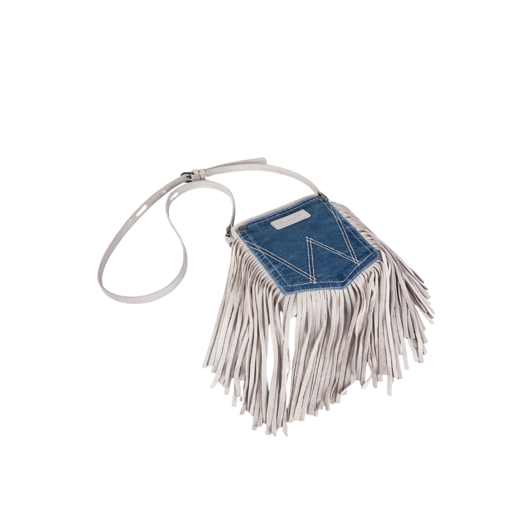 Wrangler Women's Leather Fringe Denim White Crossbody Bag
