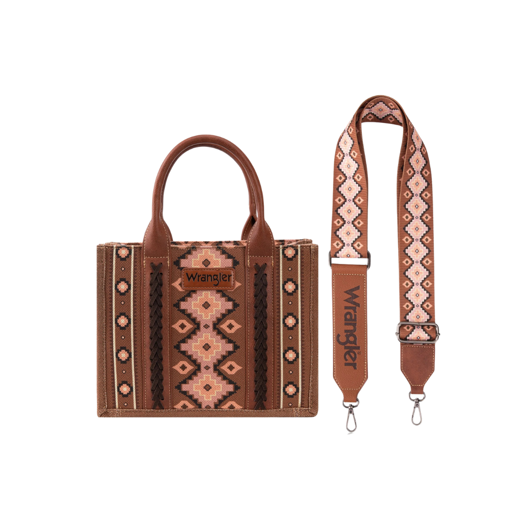 Wrangler Women's Southwestern Print Small Canvas Dark Brown Tote Crossbody