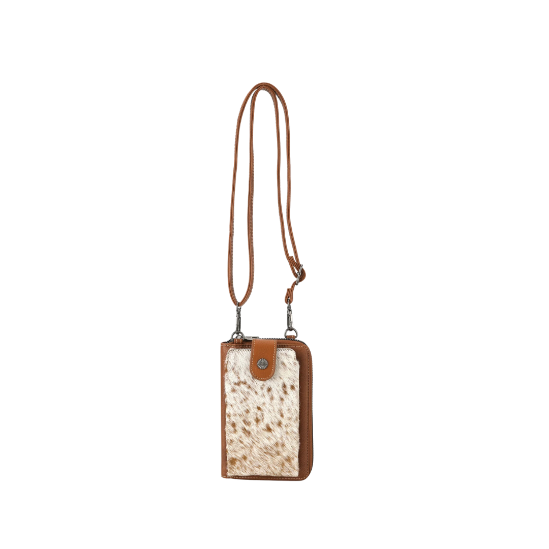 Montana West Women's Western Genuine Hair On Cowhide Phone Case Black Crossbody Wallet