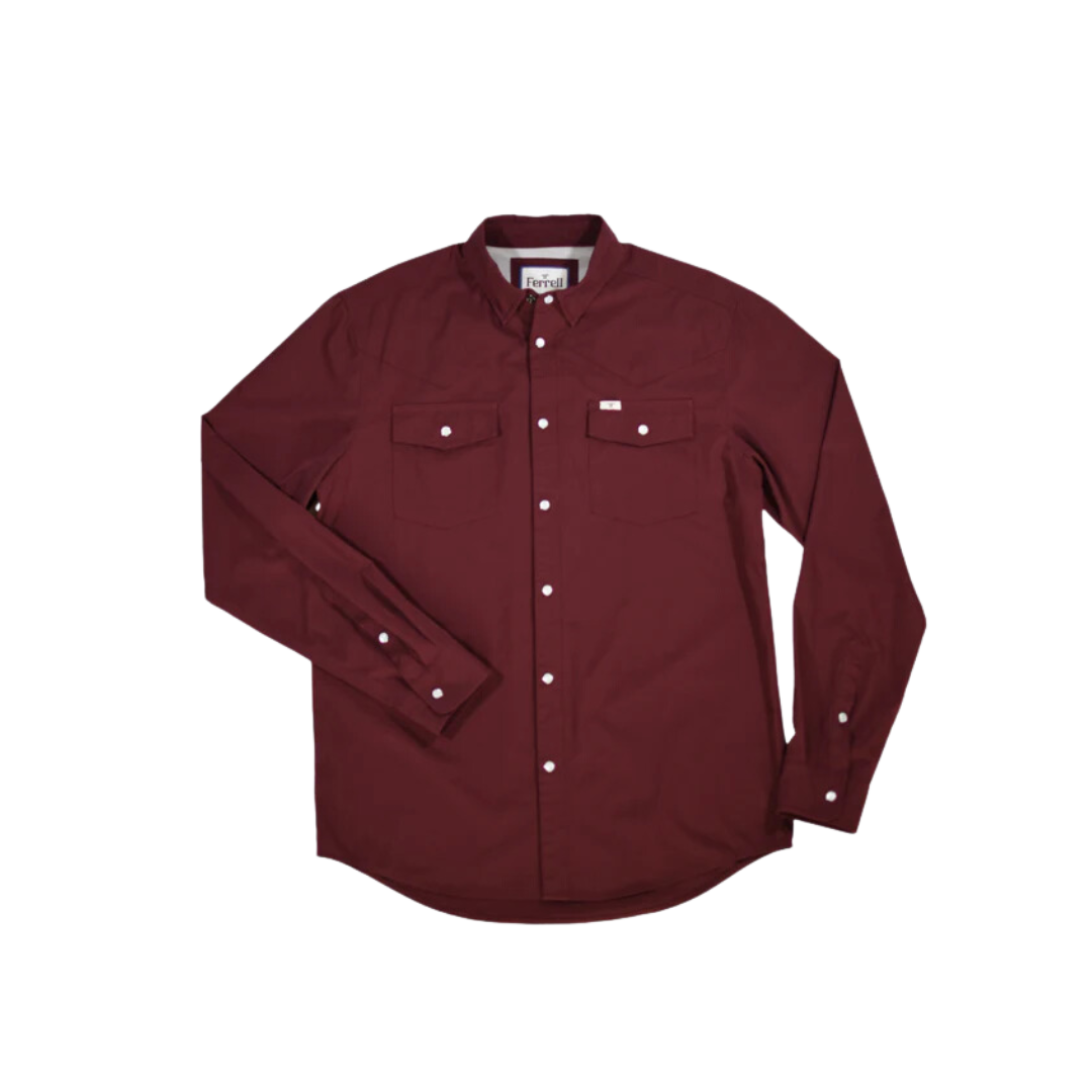 Ferrell Men's Core Long Sleeve Snap Maroon Shirt
