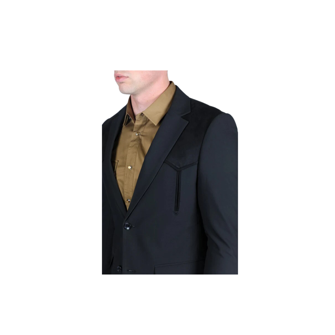 Platini Men's Western Suit With Suede Yokes And Elbow Patches Black Sport Coat