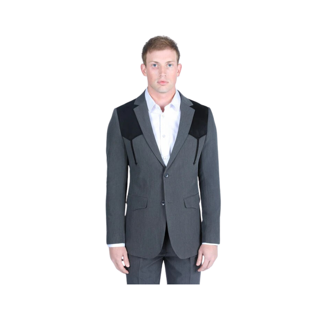 Platini Men's Western Suede Yokes And Elbow Patches Suit Sport Charcoal Coat