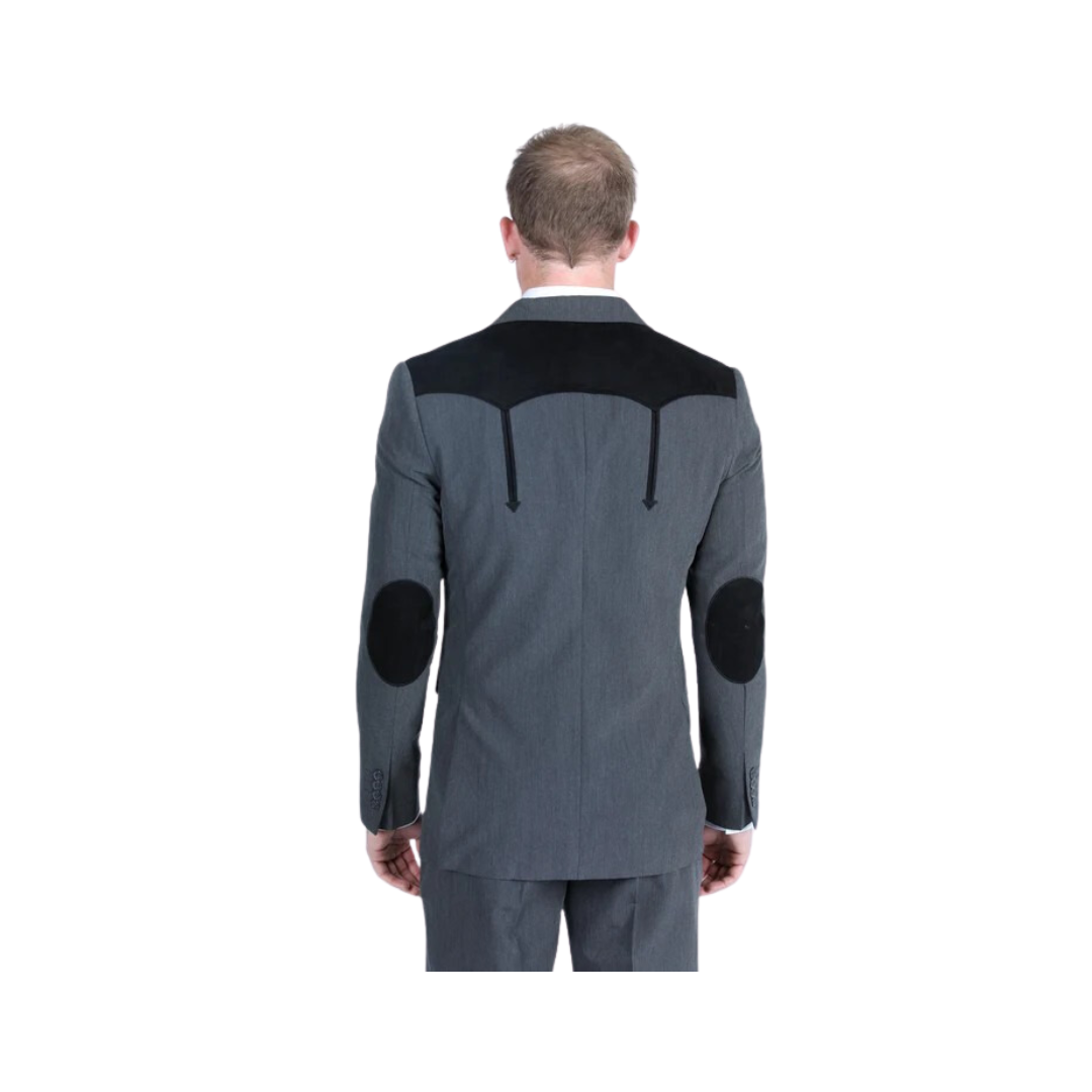 Platini Men's Western Suede Yokes And Elbow Patches Suit Sport Charcoal Coat