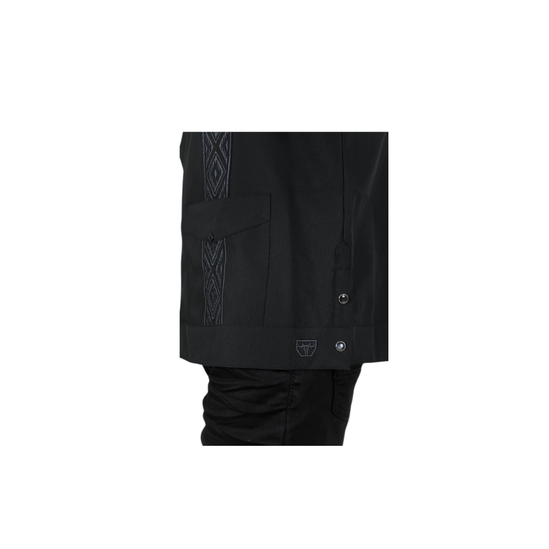 Platini Men's Modern Guayabera Black Shirt