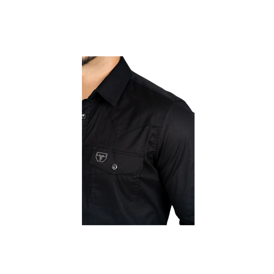 Platini Men's Western Snap Solid Dress Black Shirt