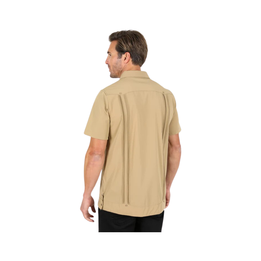 Platini Men's Modern Guayabera Khaki Shirt