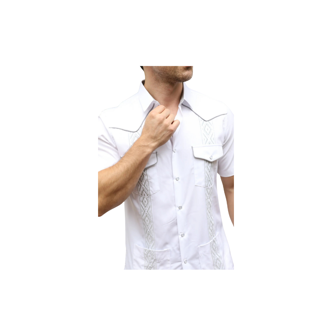 Platini Men's Modern Guayabera White Shirt