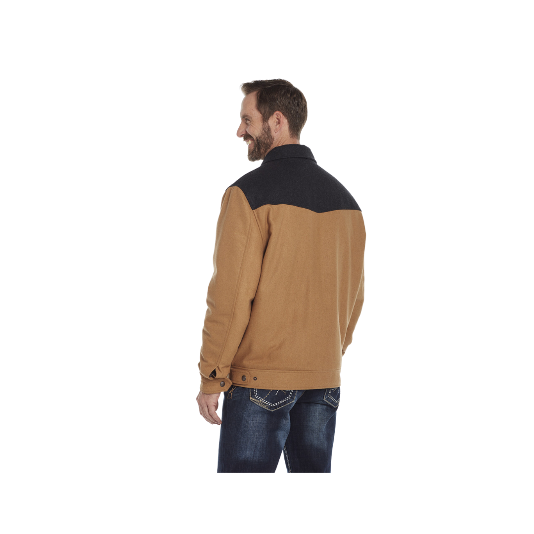 Cripple Creek Men's Two Toned Wool Melton Zip Front Ranch Concealed Carry Pocket Camel Jacket