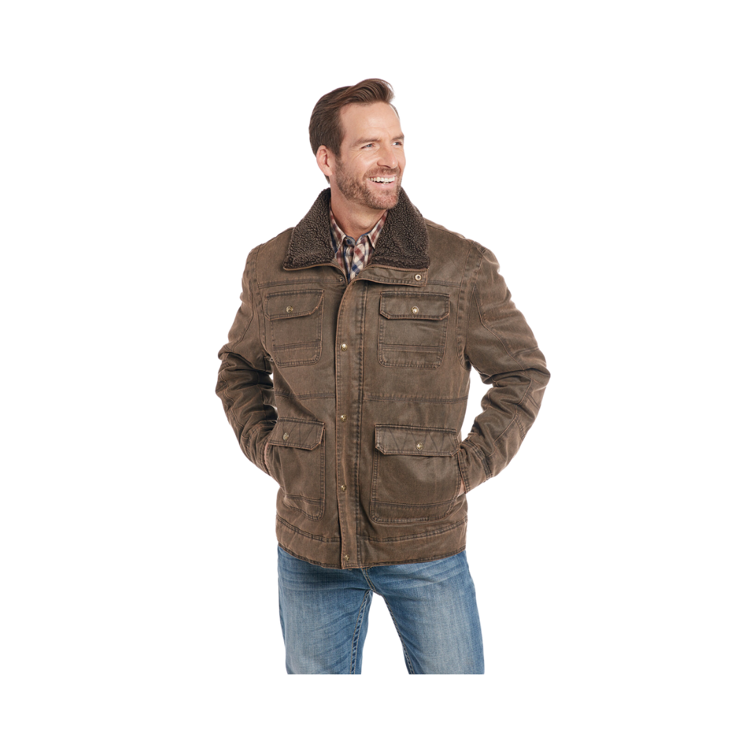 Sidran Men's Enzyme Washed Zip Front Sherpa Carry Pocket Antique Chocolate Jacket