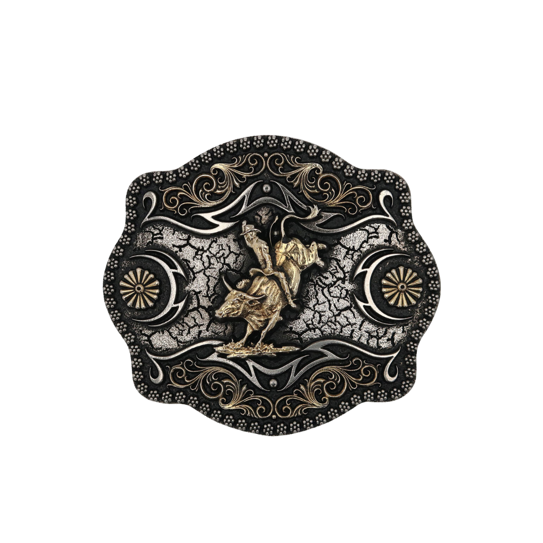 Montana Men's A Blaze Filigree Framed Bull Rider Attitude Belt Buckle