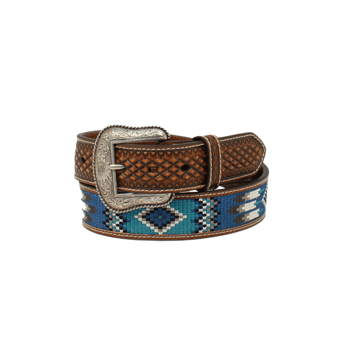 Ariat Men's Southwestern Embroidered Brown Blue Belt
