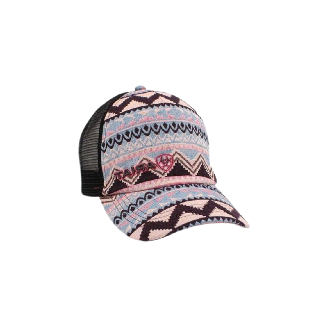 Ariat Women's Ponyflow Aztec Print Leather Logo Pink Cap