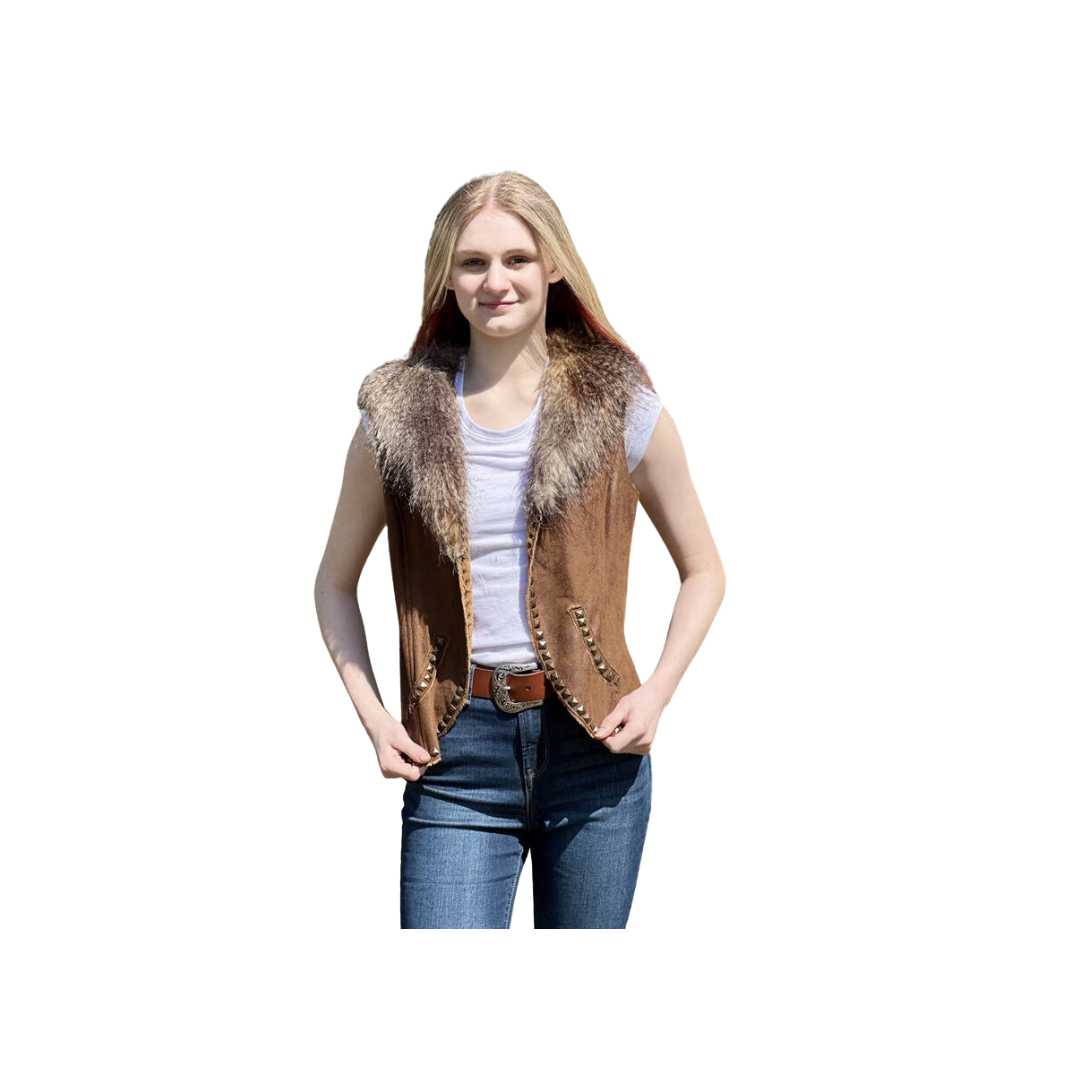 Montana Co Women's Suede With Removable Fur Brown Vest