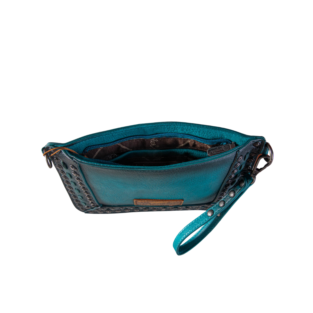 Wrangler Women's Rivets Studded Wristlet Turquoise Crossbody