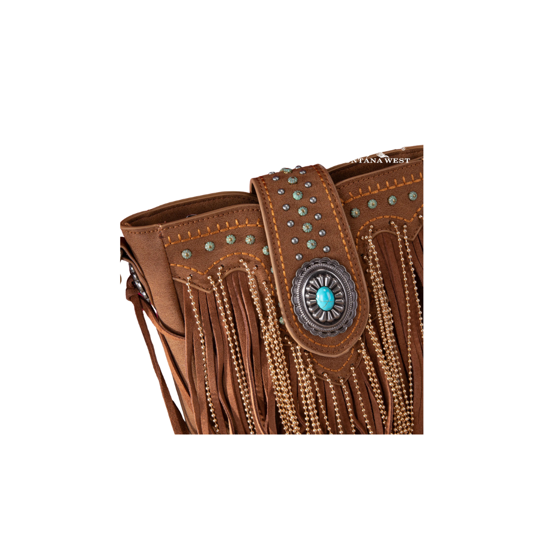 Montana Women's West Fringe Collection Brown Crossbody