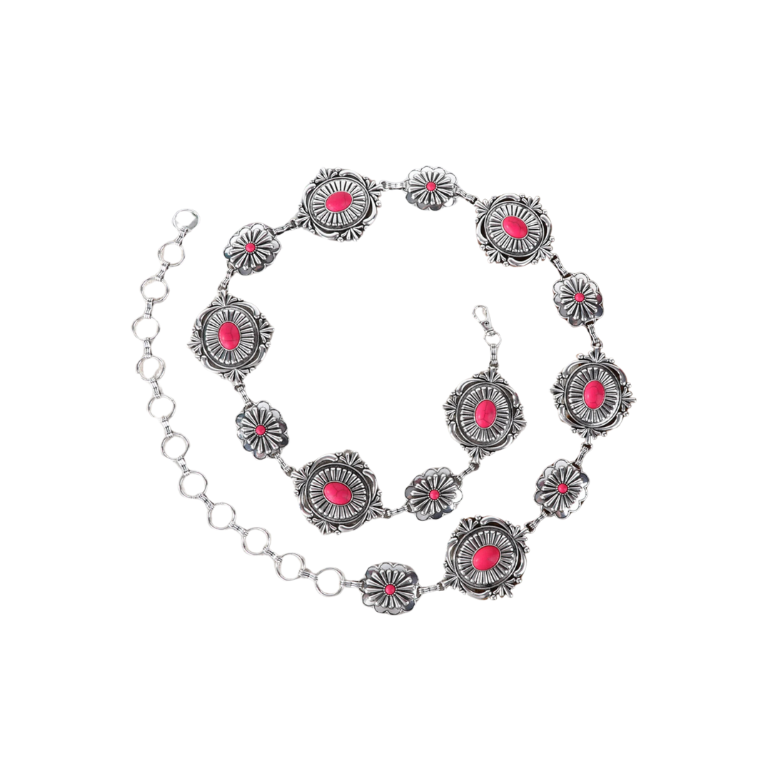 Montana Women's Rustic Couture Etched Oval Concho Link Chain Hot Pink Belt