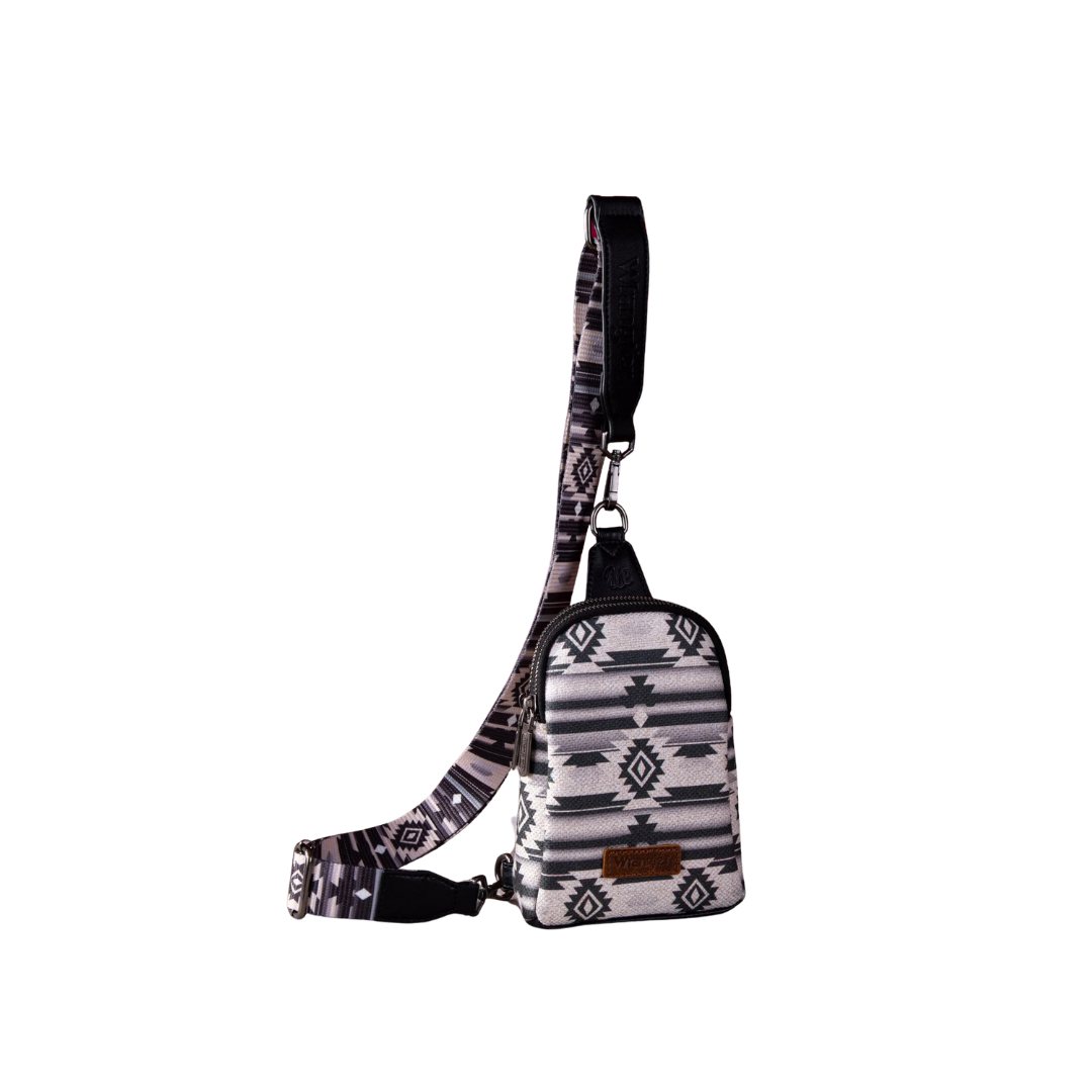 Wrangler Women's Aztec Print Crossbody Sling Black Chest Bag