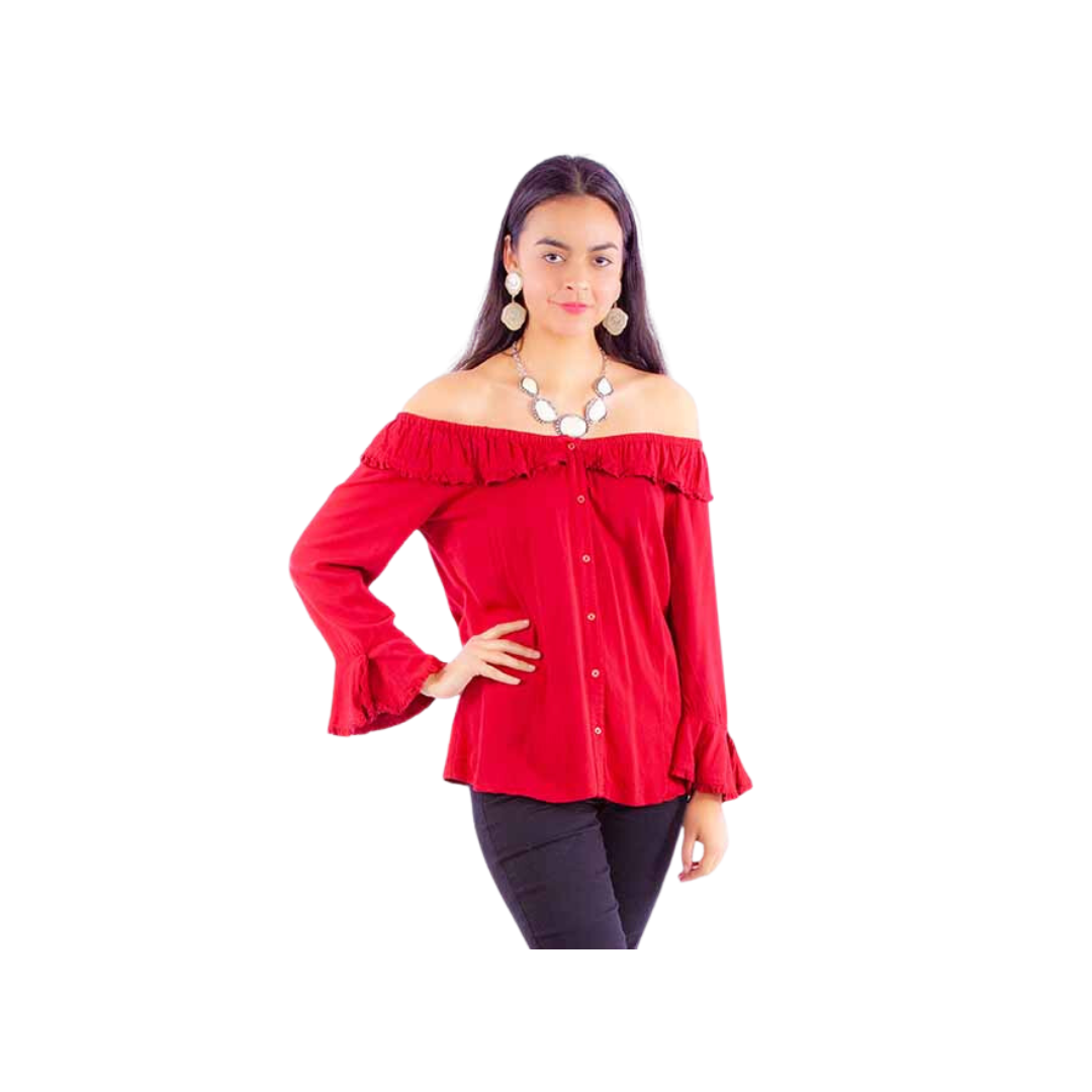 Scully Leathers Women's Off The Shoulder Top Red Shirt