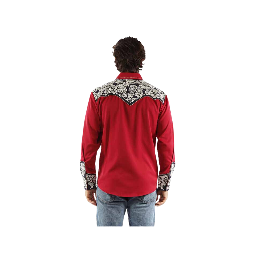 Scully Leathers Men's Embroidered Red White Blue Shirt