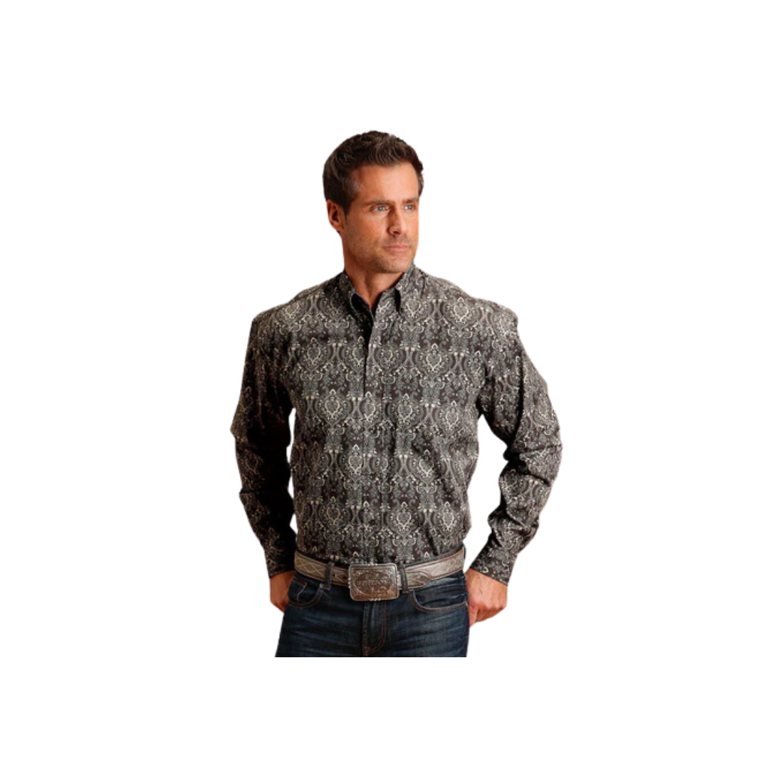 Stetson Apparel Men's Vintage Damask Cotton Grey Shirt