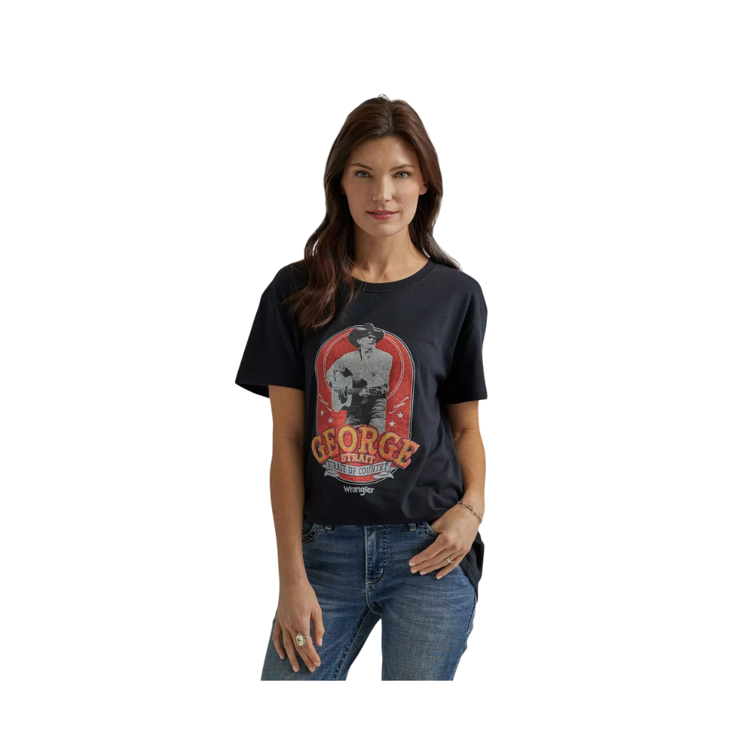 Wrangler Women's George Strait Graphic Boyfriend Fit In Jet Black T Shirt