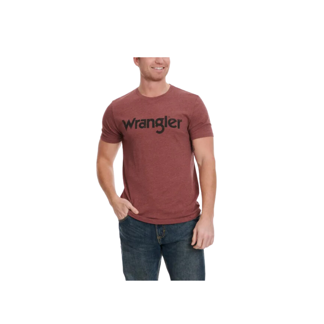 Wrangler Men's Short Sleeve Black Logo Graphic Burgundy T Shirt