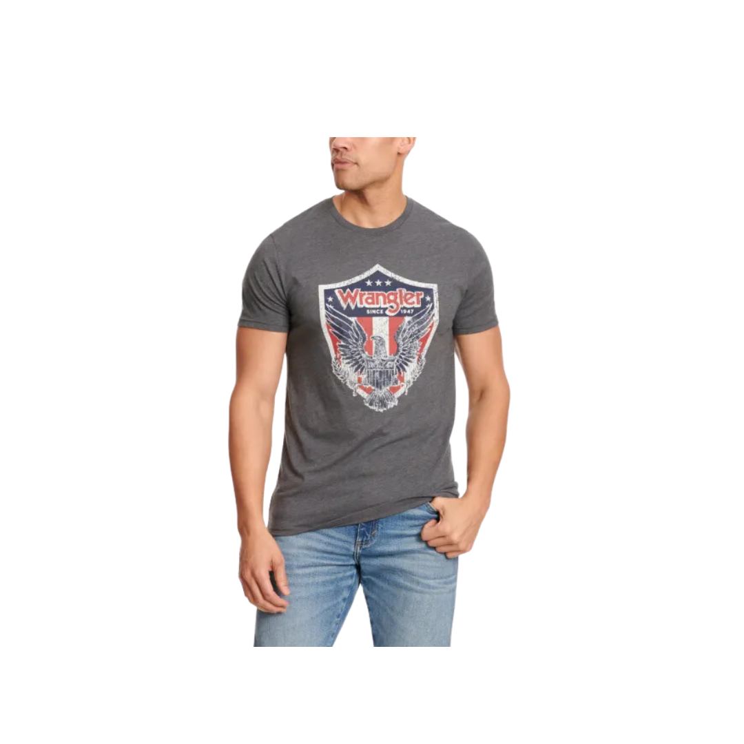 Wrangler Men's Shield Logo Graphic Short Sleeve Navy Red White Charcoal T Shirt