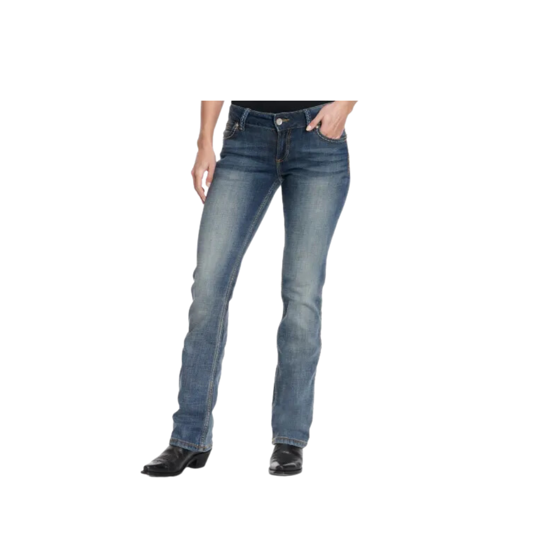 Wrangler Women's Retro Sadie Dark Wash Low Rise Boot Cut Stone Wash Jeans