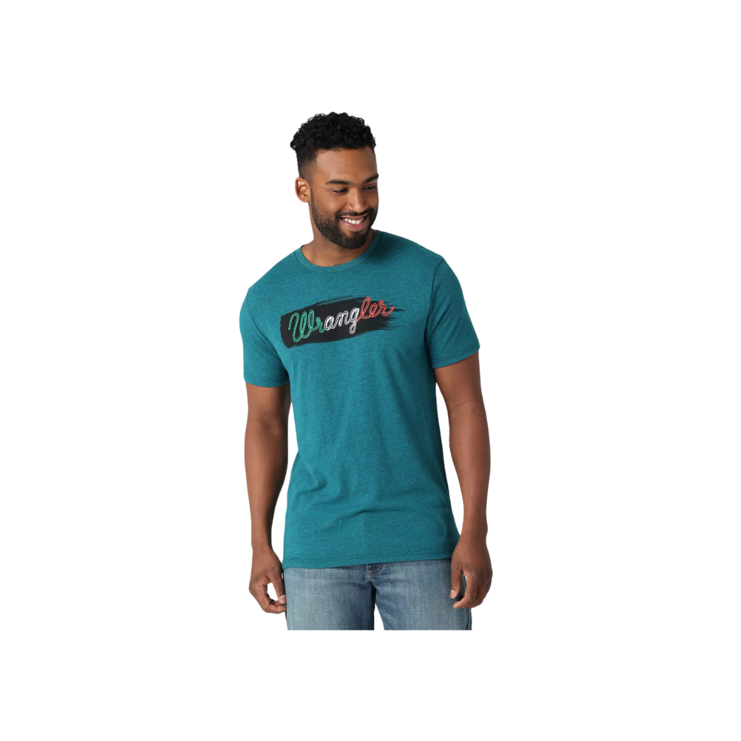 Wrangler Men's Mexico Flag Logo Cyan Pepper Heather T Shirt