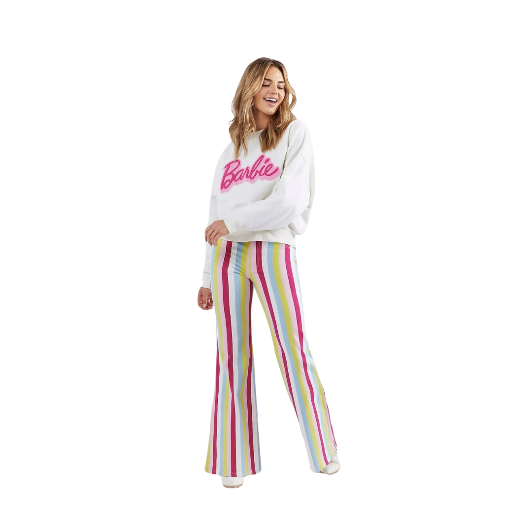 Wrangler Women's Barbie Striped High Rise Flare Jeans