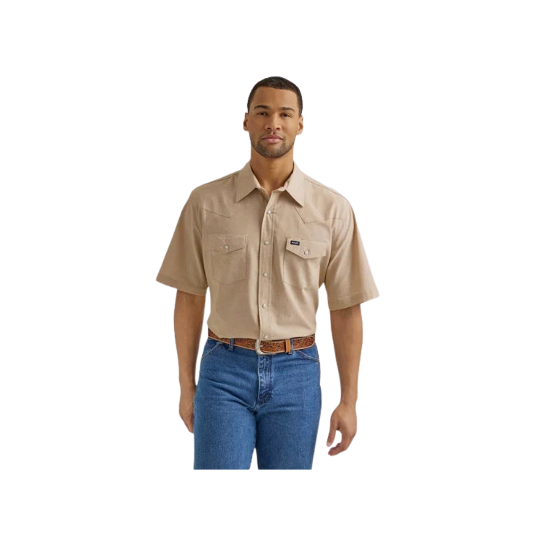 Wrangler Men's Chambray Classic Fit Khaki Shirt