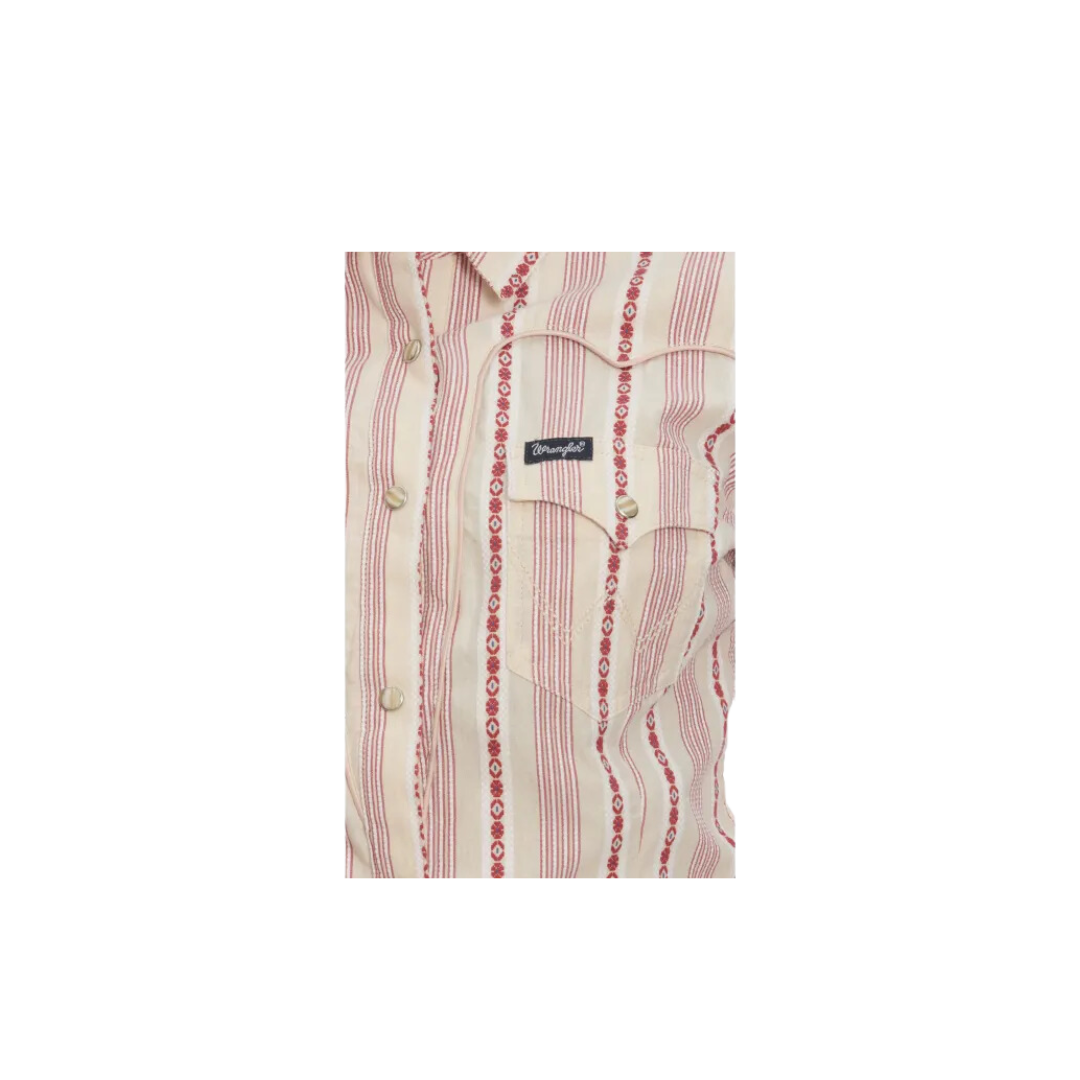 Wrangler Women's Retro Stripe Aztec Geo Embroidery Long Sleeve Western Sand Dark Dusty Rose Shirt