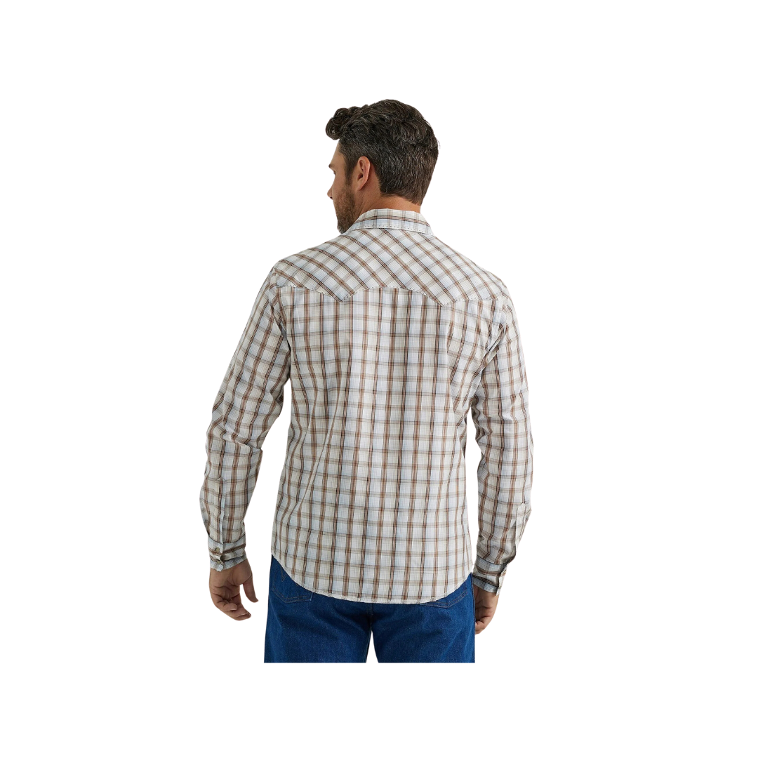 Wrangler Men's Fashion Snap Plaid Brown Shirt