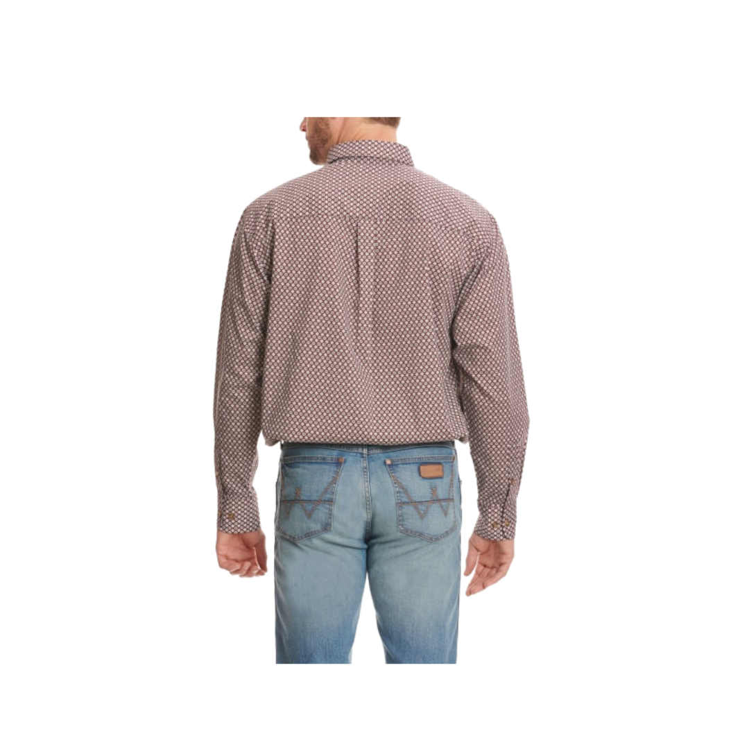 Wrangler Men's Merlot With Grey Stone Geo Print Long Sleeve Western Red Big Shirt