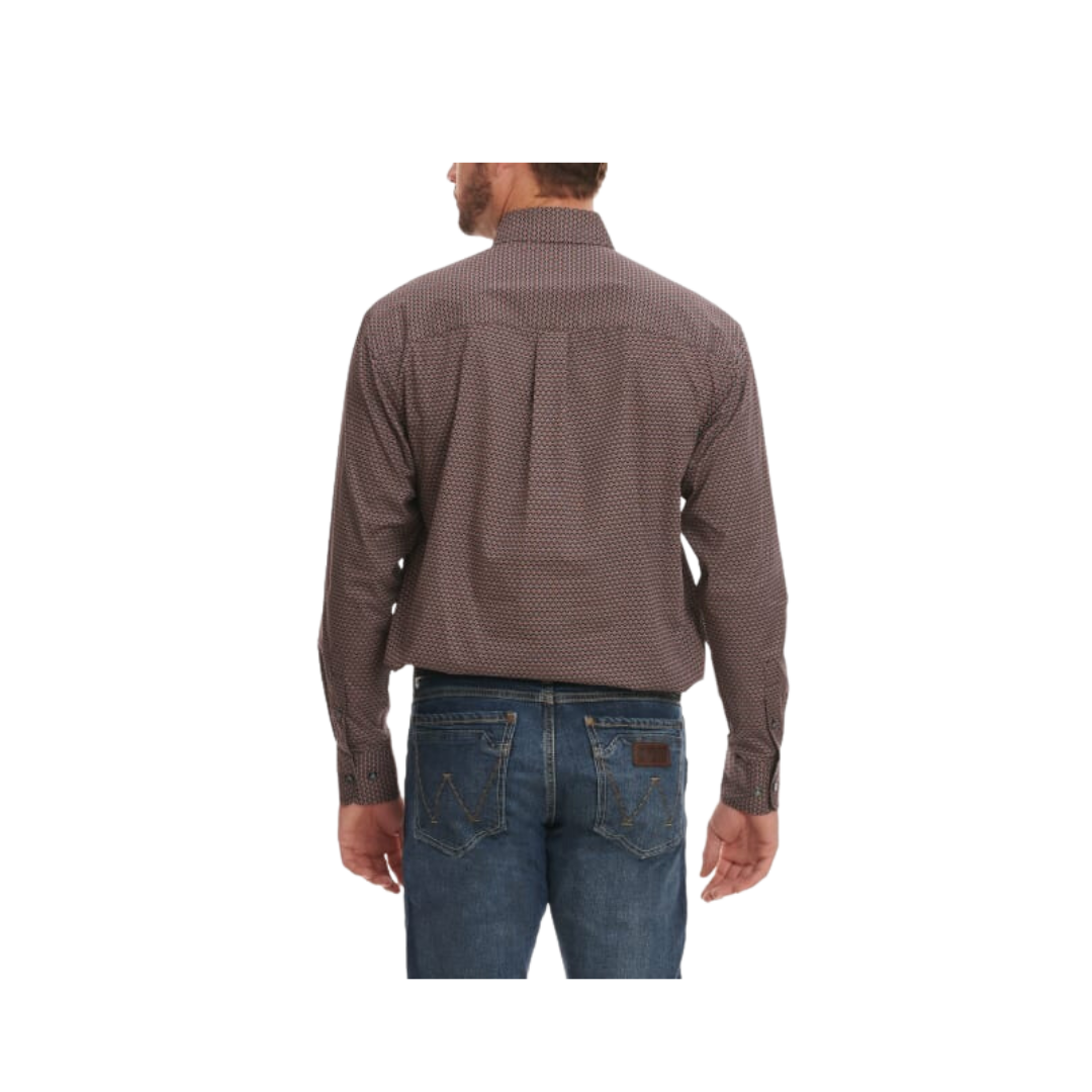Wrangler Men's George Strait Collection Geo Print Long Sleeve Western Black Red Shirt