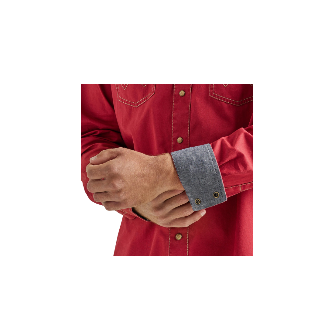 Wrangler Men's Retro Premium Plain Snap Red Shirt