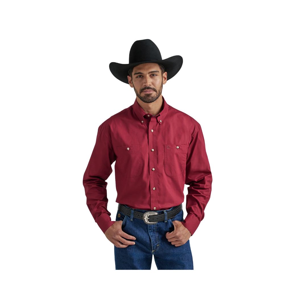 Wrangler Men's George Strait Collection Button Down Burgundy Shirt