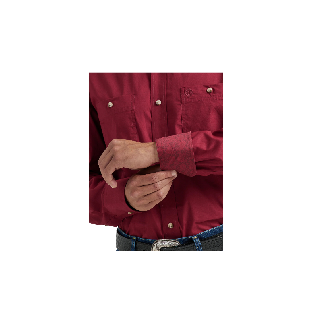 Wrangler Men's George Strait Collection Button Down Burgundy Shirt