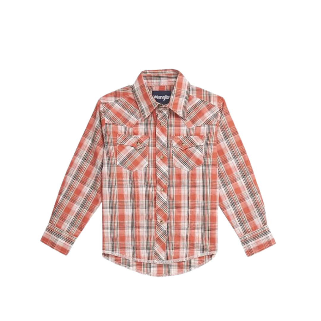 Wrangler Youth Boy's Plaid Long Sleeve Snap Red Shirt