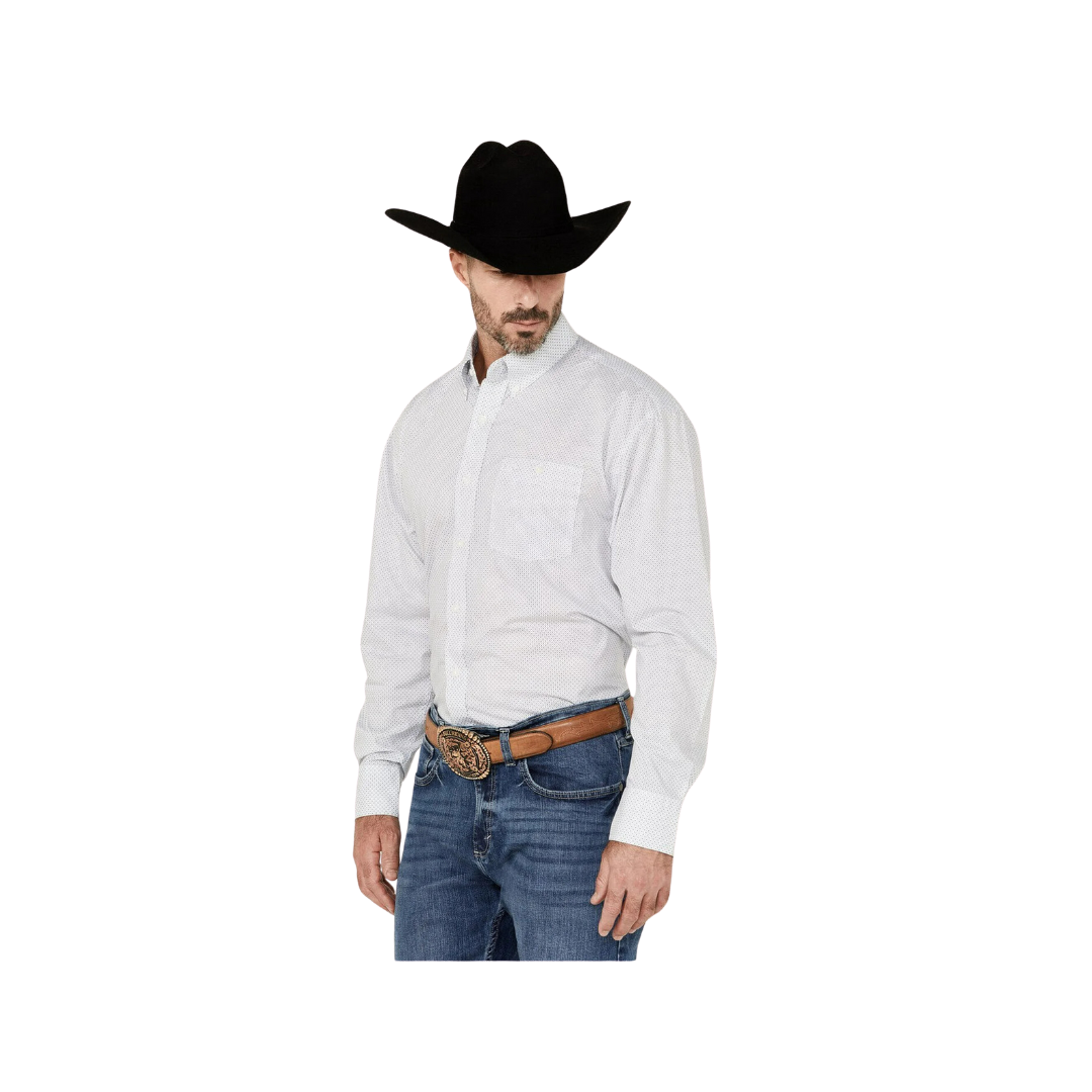 Wrangler Men's Classic Mini Print Button Down White Shirt