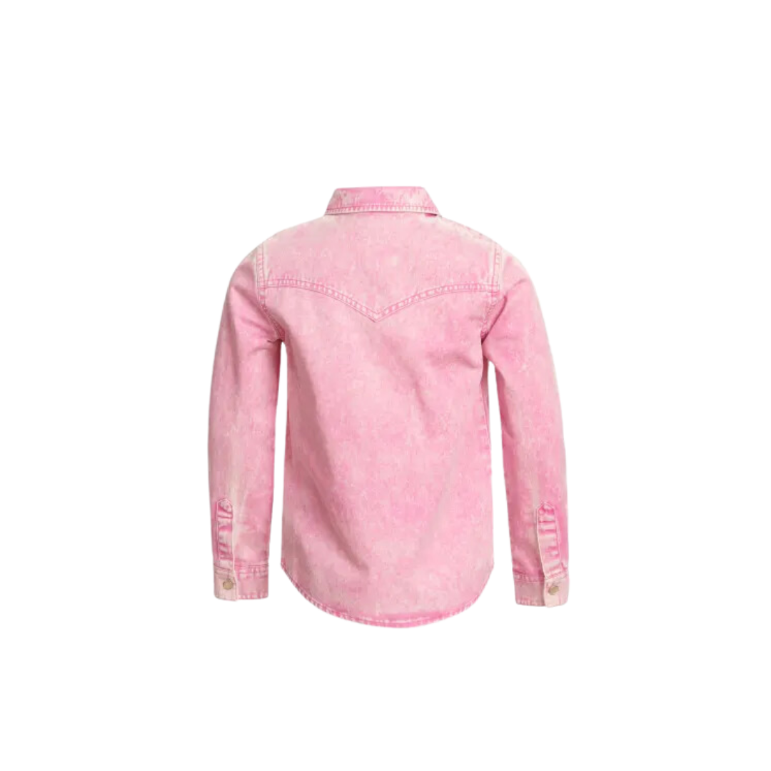 Wrangler Youth Girl's Acid Wash Denim Western Pink Shirt
