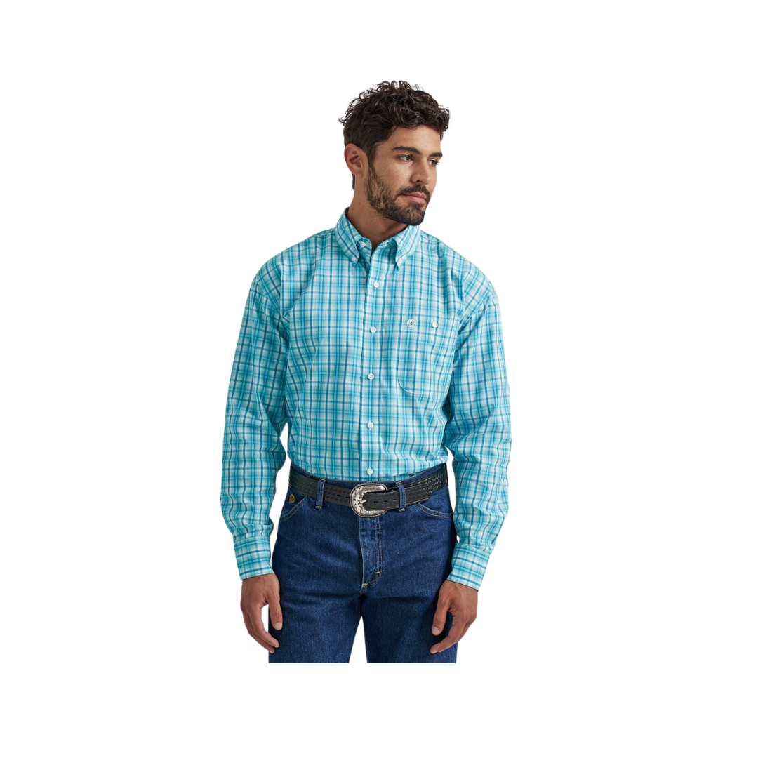 Wrangler Men's George Strait Plaid Turquiose Shirt