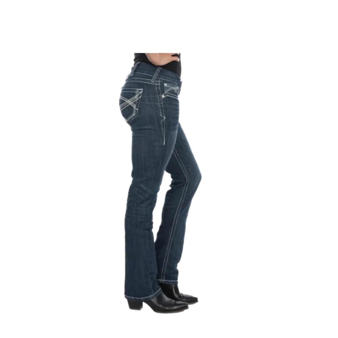 Women's Ariat Real Ivy Dresden Mid Rise Straight Leg Stretch Dark Stonewash Jean