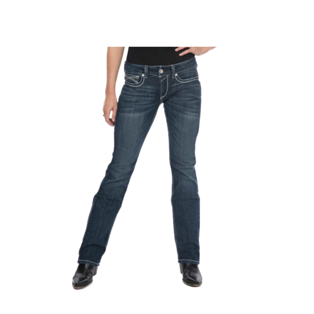 Women's Ariat Real Ivy Dresden Mid Rise Straight Leg Stretch Dark Stonewash Jean
