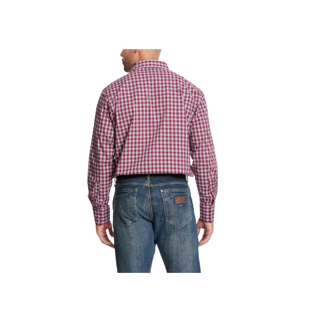 Wrangler Men's Dark Garnet Plaid Relaxed Fit Western Burgundy Shirt