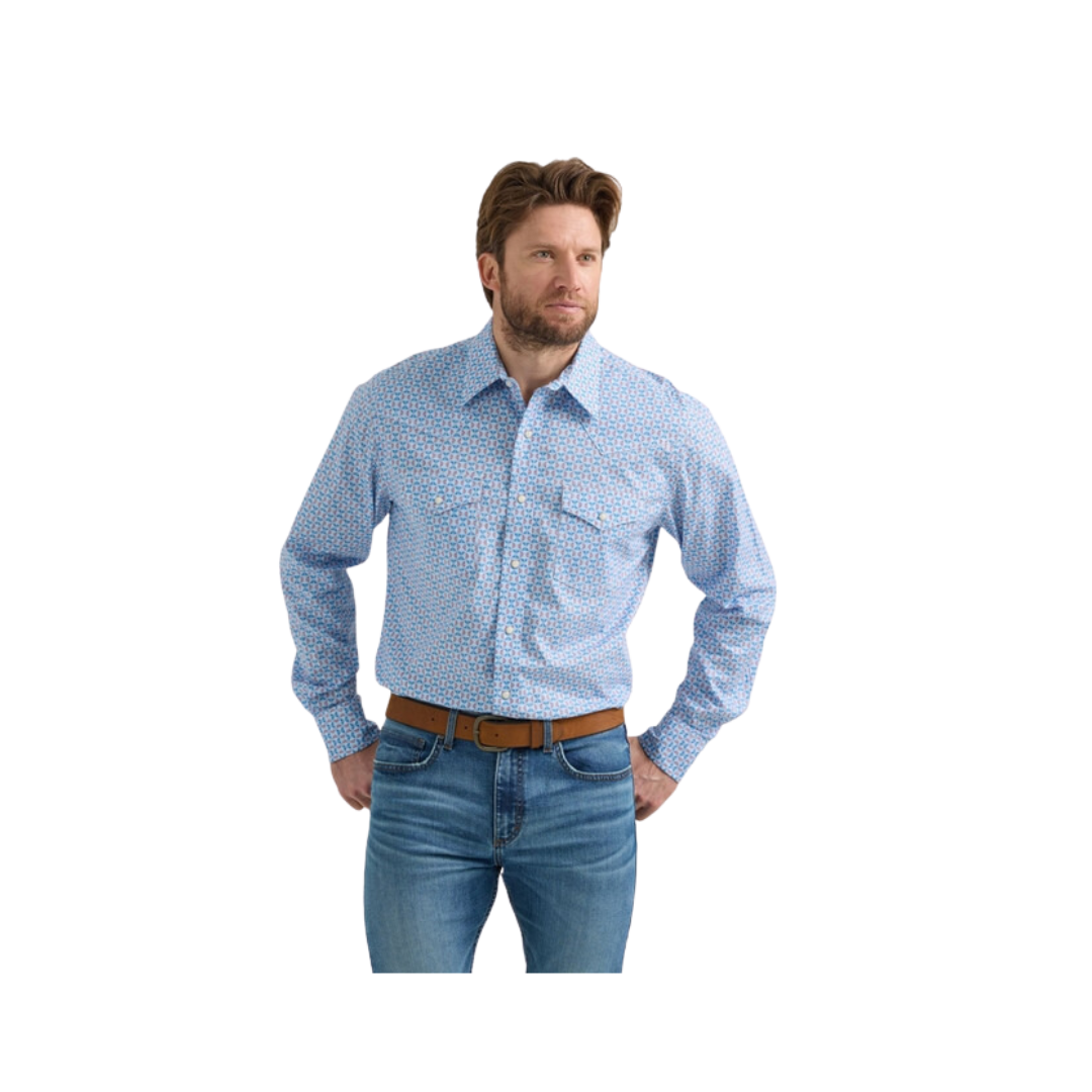 Wrangler Men's 20x Competion Advanced Comfort Long Sleeve Blue Shirt