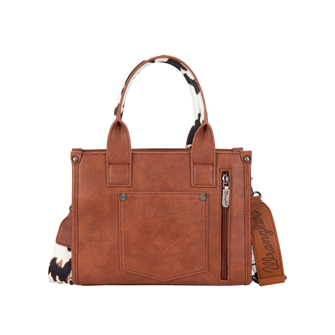 Wrangler Women's Cow Print Concealed Carry Tote Brown Crossbody