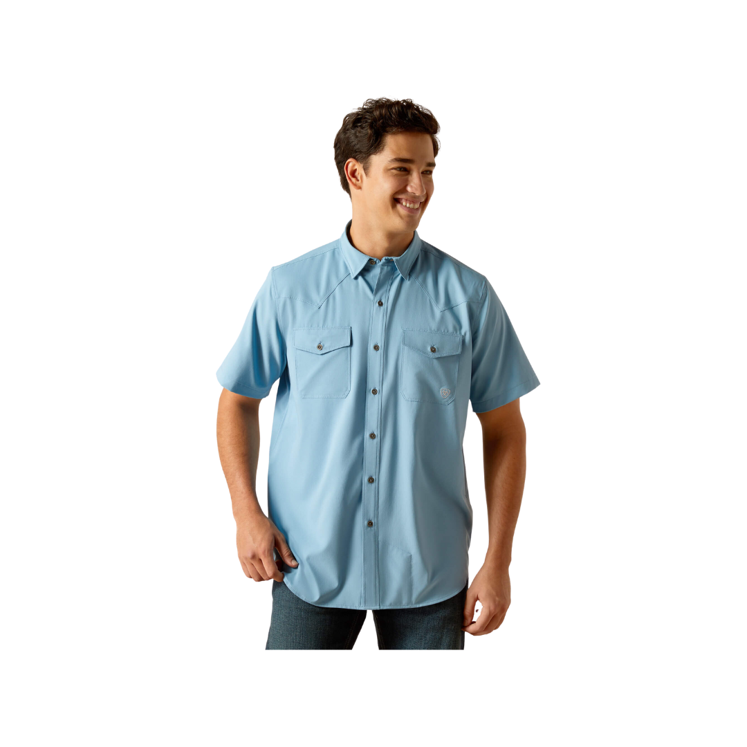 Ariat Men's Venttek Western Fitted Short Sleeve Blue Dawn Shirt