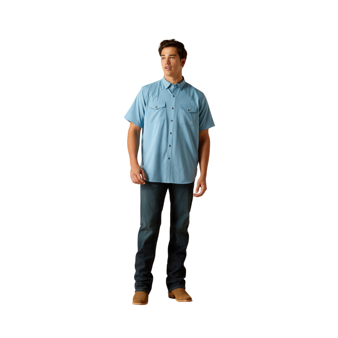 Ariat Men's Venttek Western Fitted Short Sleeve Blue Dawn Shirt