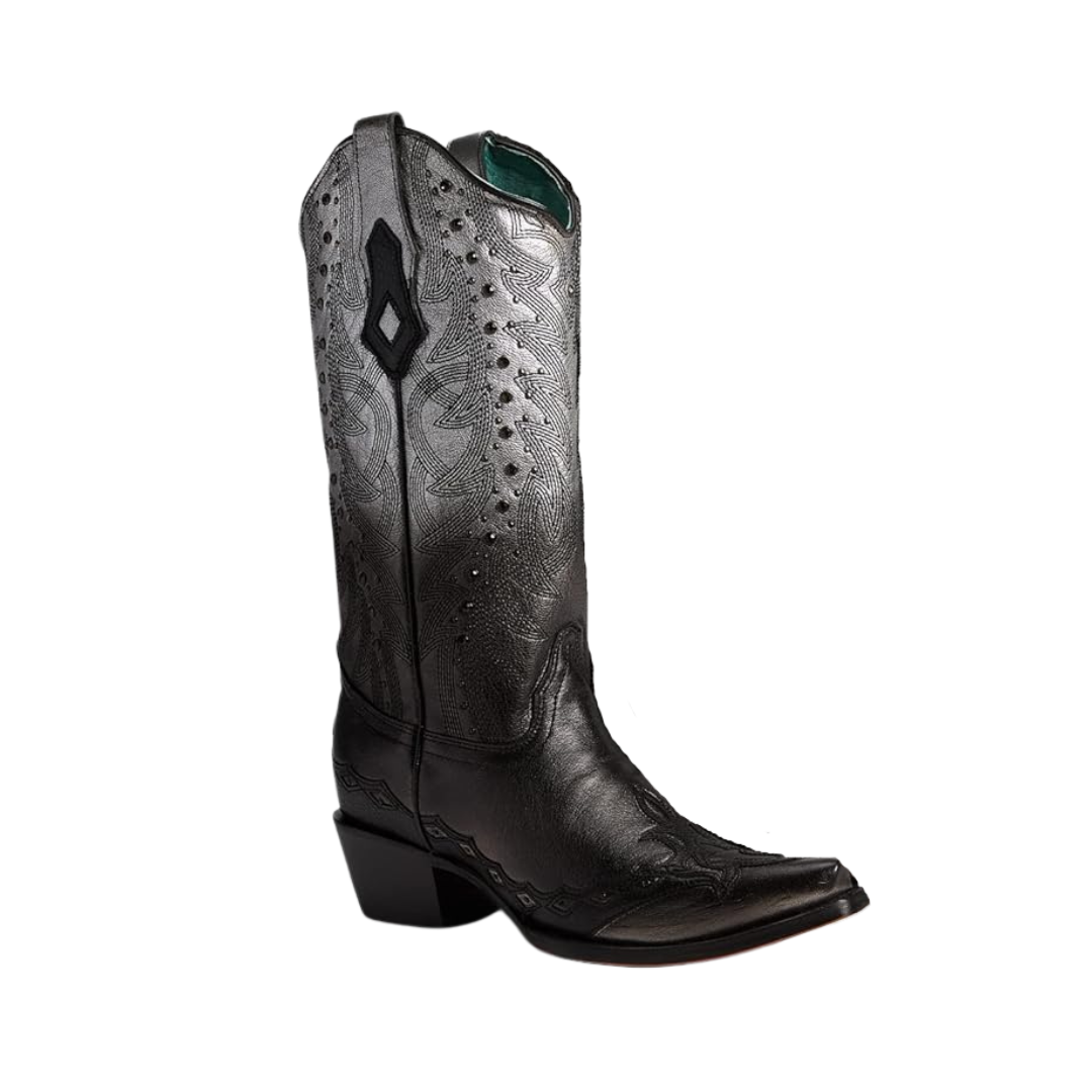 Corral Boots Women's Embroidery Studs Snip Toe Black Boot